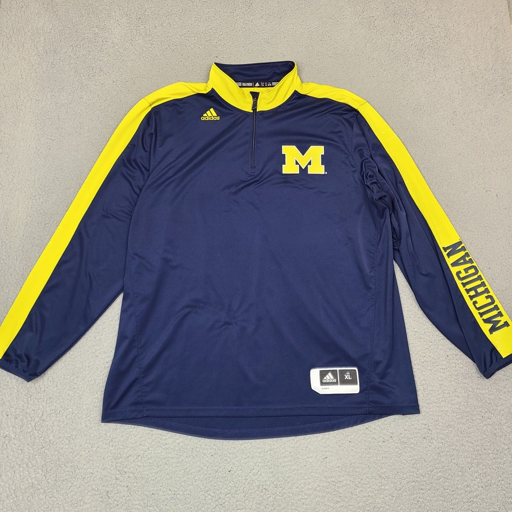 Michigan Wolverines Adidas Pullover Sweatshirt Mens XL Blue 1/4 Zip Climalite